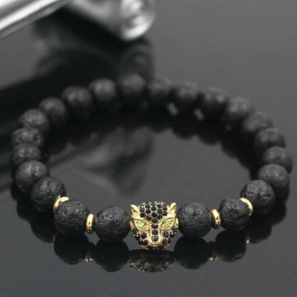 Diffuser Lava stone beads with jaguar charm